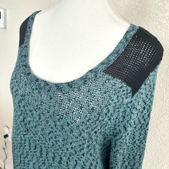 Maurices Sweater Crochet Knit Dress Sz 2 Teal Blue Tunic Long Sleeve Bow Back - Picture 3 of 15
